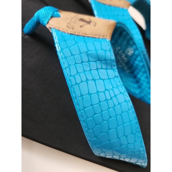 New Corky's Turquoise Faux Croc Print Flip Flops Womens Size 11 - Picture 3 of 4
